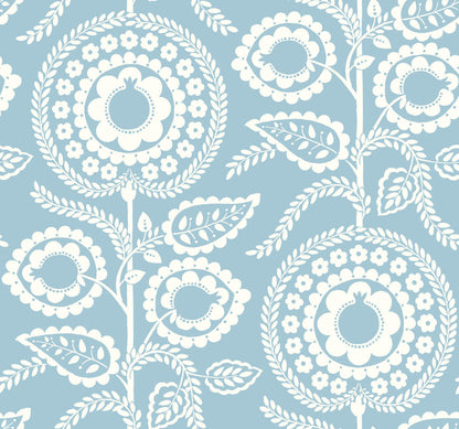 Silhouettes Pomegranate Bloom Wallpaper - Blue