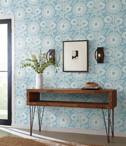 Silhouettes Pomegranate Bloom Wallpaper - Blue