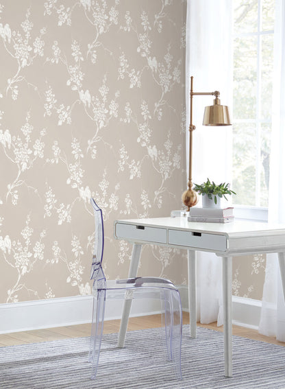 Silhouettes Imperial Blossoms Branch Wallpaper - Taupe