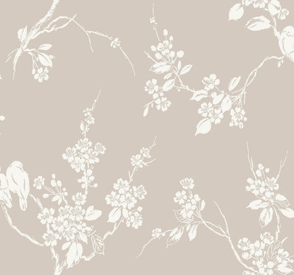 Silhouettes Imperial Blossoms Branch Wallpaper - Taupe