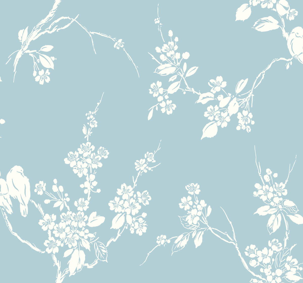 Silhouettes Imperial Blossoms Branch Wallpaper - Blue