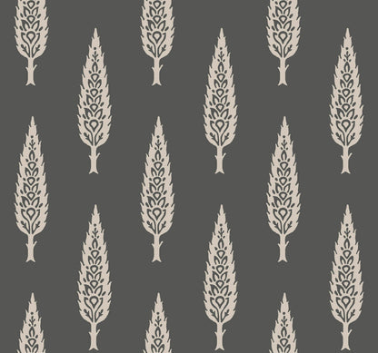 Silhouettes Juniper Tree Wallpaper - Black & Taupe