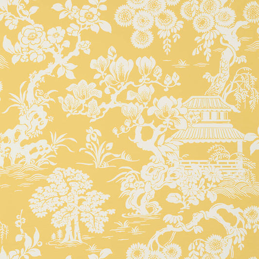 Thibaut Pavilion Japanese Garden Wallpaper - Yellow