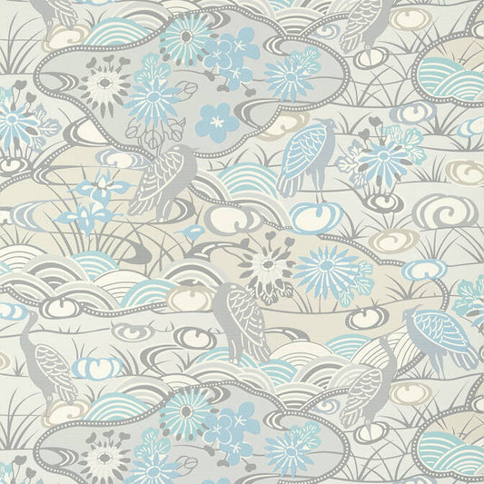 Thibaut Pavilion Heron Stream Wallpaper - Soft Blue