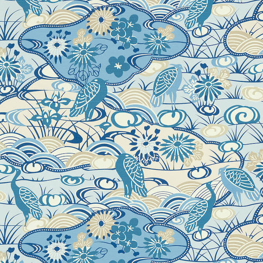Thibaut Pavilion Heron Stream Wallpaper - Blue