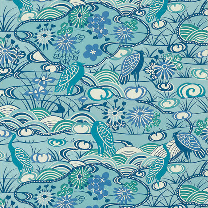 Thibaut Pavilion Heron Stream Wallpaper - Turquoise