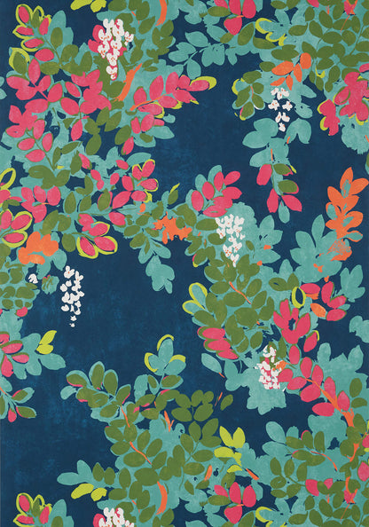 Thibaut Canopy Central Park Wallpaper - Navy & Pink