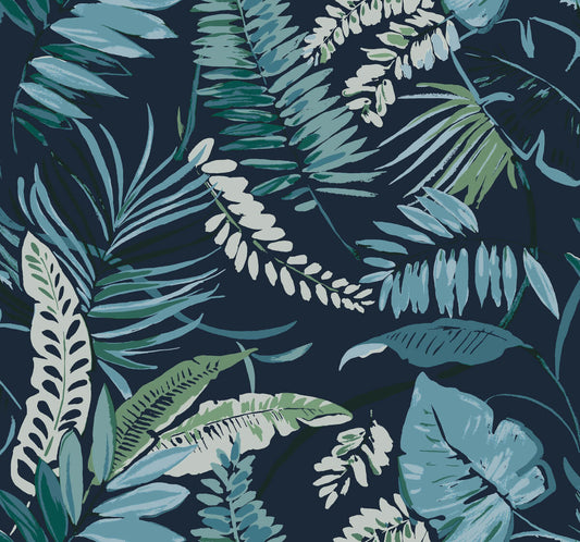 Tropics Resource Library Tropical Toss Wallpaper - Navy Blue