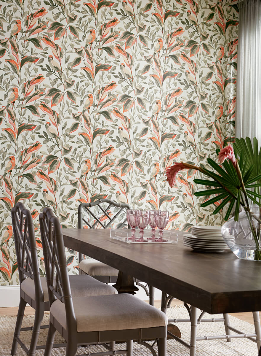 Tropics Resource Library Tropical Love Birds Wallpaper - Gray & Red