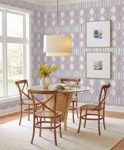 Handpainted Traditionals Etched Lattice Wallpaper - Blue