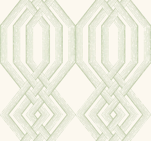 Handpainted Traditionals Etched Lattice Wallpaper - Green
