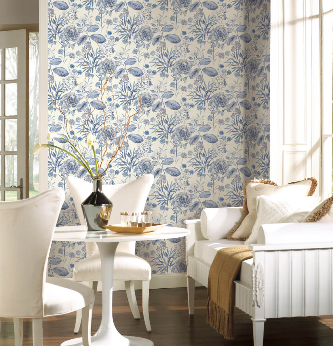 Handpainted Traditionals Midsummer Floral Wallpaper - Blue