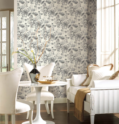 Handpainted Traditionals Midsummer Floral Wallpaper - Gray