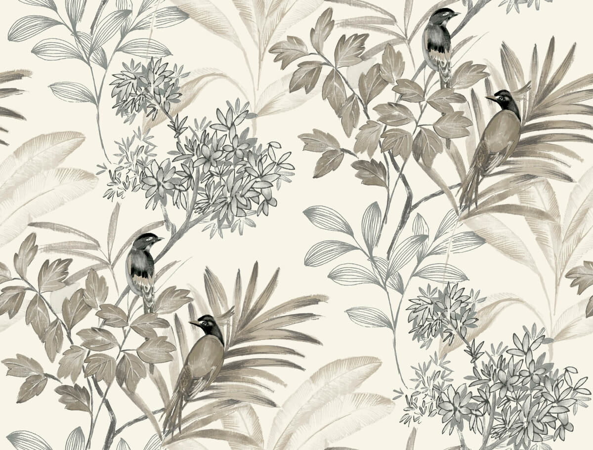 Handpainted Traditionals Handpainted Songbird Wallpaper - Gray