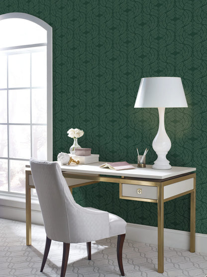 Handpainted Traditionals Fern Tile Wallpaper - Dark green