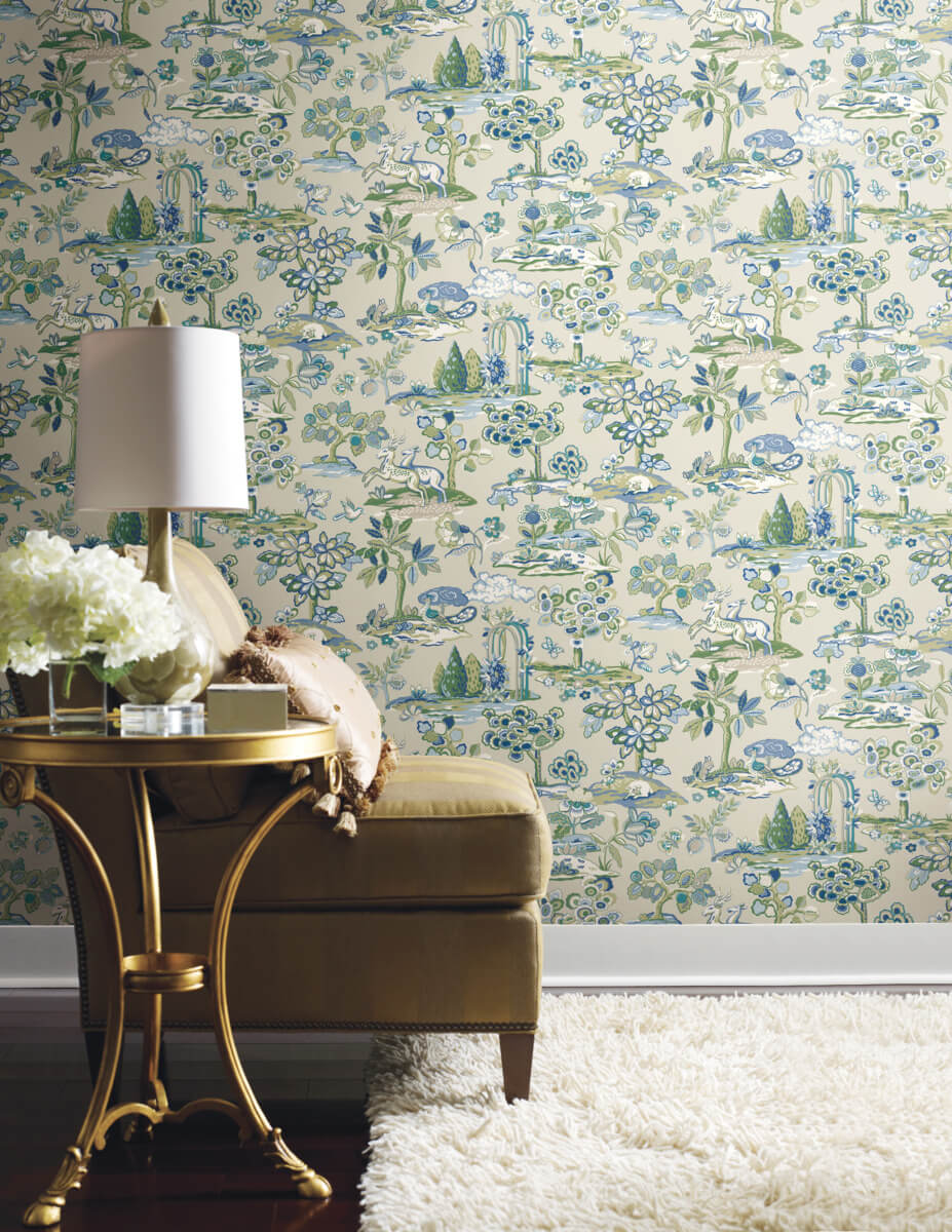 Handpainted Traditionals Kingswood Wallpaper - Blue & Green