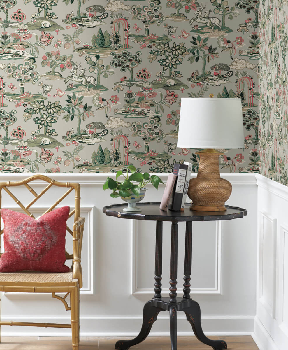 Handpainted Traditionals Kingswood Wallpaper - Taupe & Coral