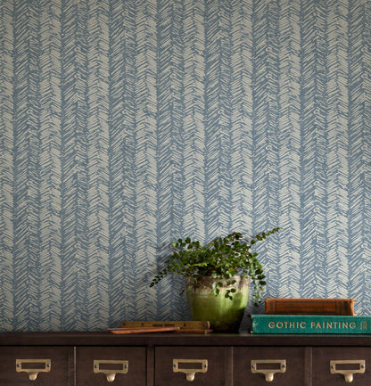 Handpainted Traditionals Fractured Herringbone Wallpaper - Blue