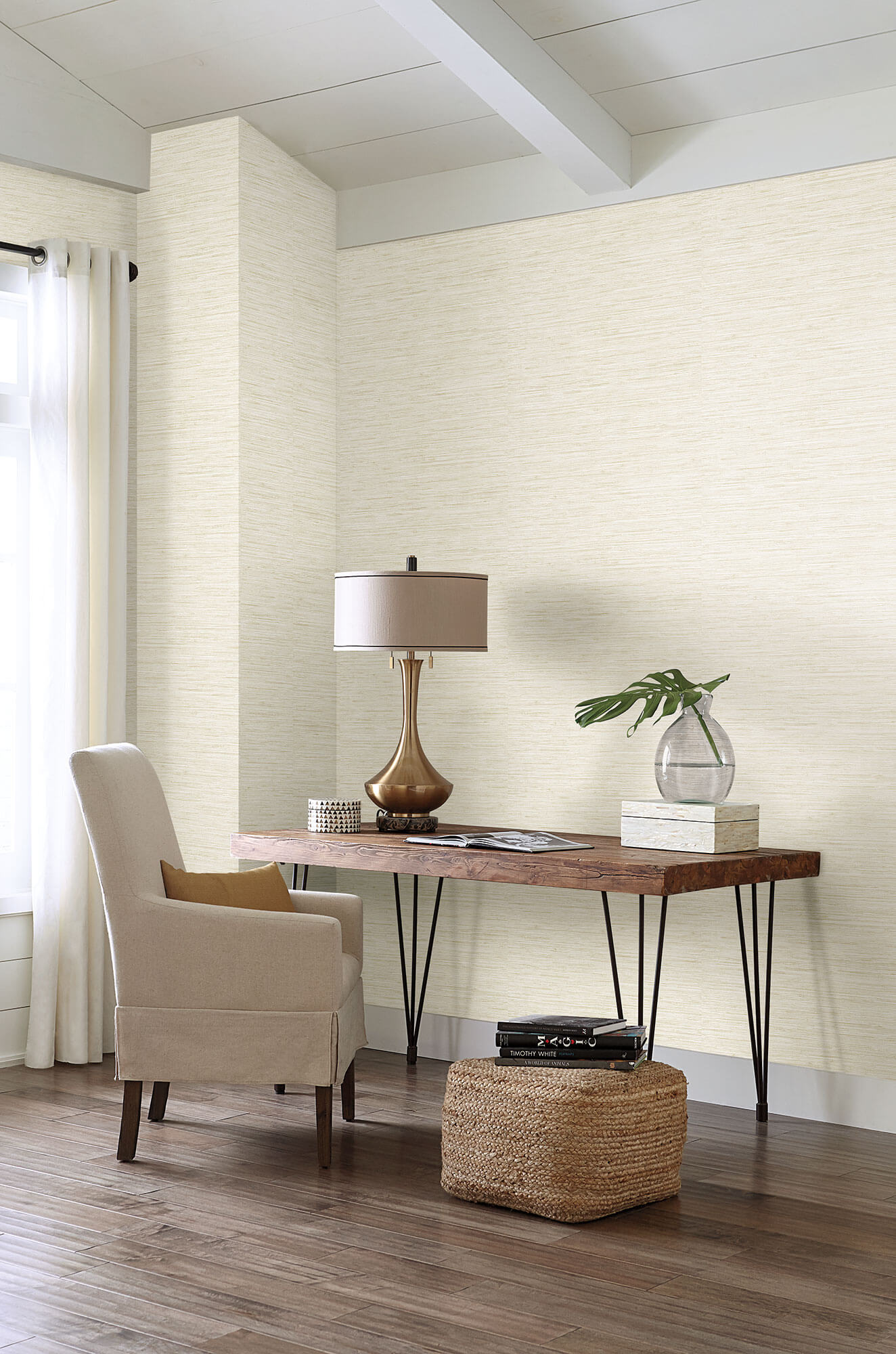 Horizontal Faux Grasscloth Wallpaper  Cream  US Wall Decor
