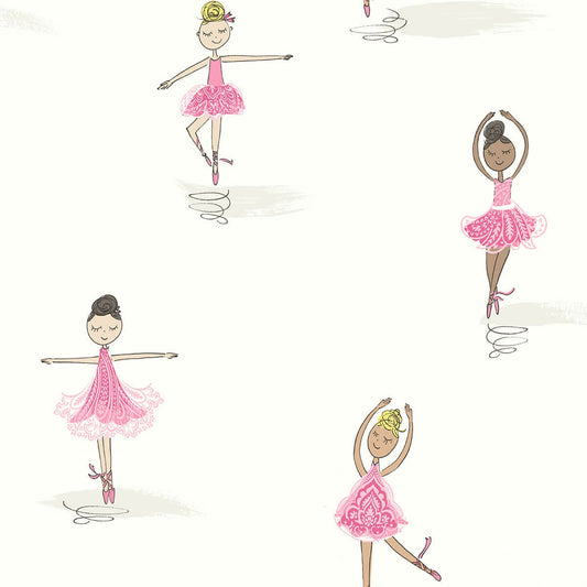 Seabrook Playdate Adventure Tiny Dancers Wallpaper - Pink & White