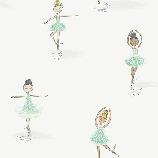 Seabrook Playdate Adventure Tiny Dancers Wallpaper - Green & White