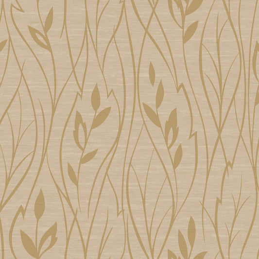 Dazzling Dimensions Leaf Silhouette Wallpaper - Beige & Gold
