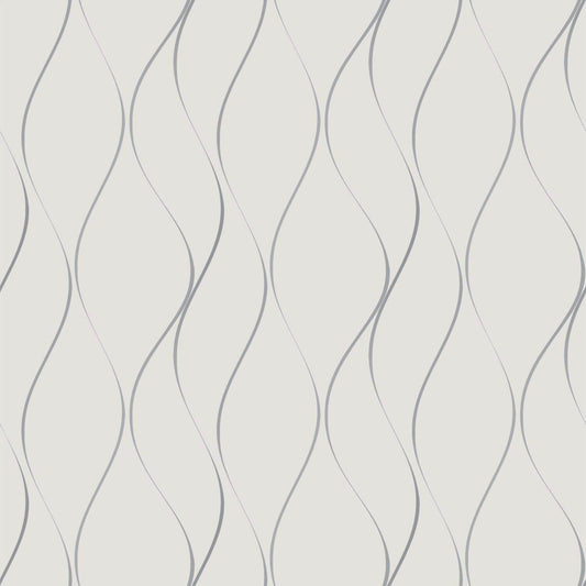 Dazzling Dimensions Wavy Stripe Wallpaper - White & Silver