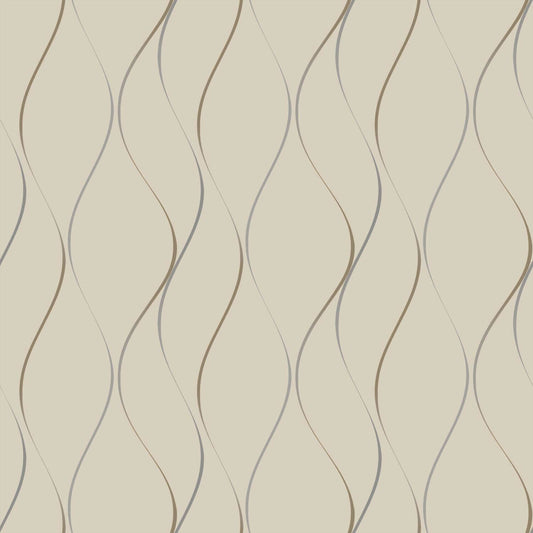 Dazzling Dimensions Wavy Stripe Wallpaper - Beige