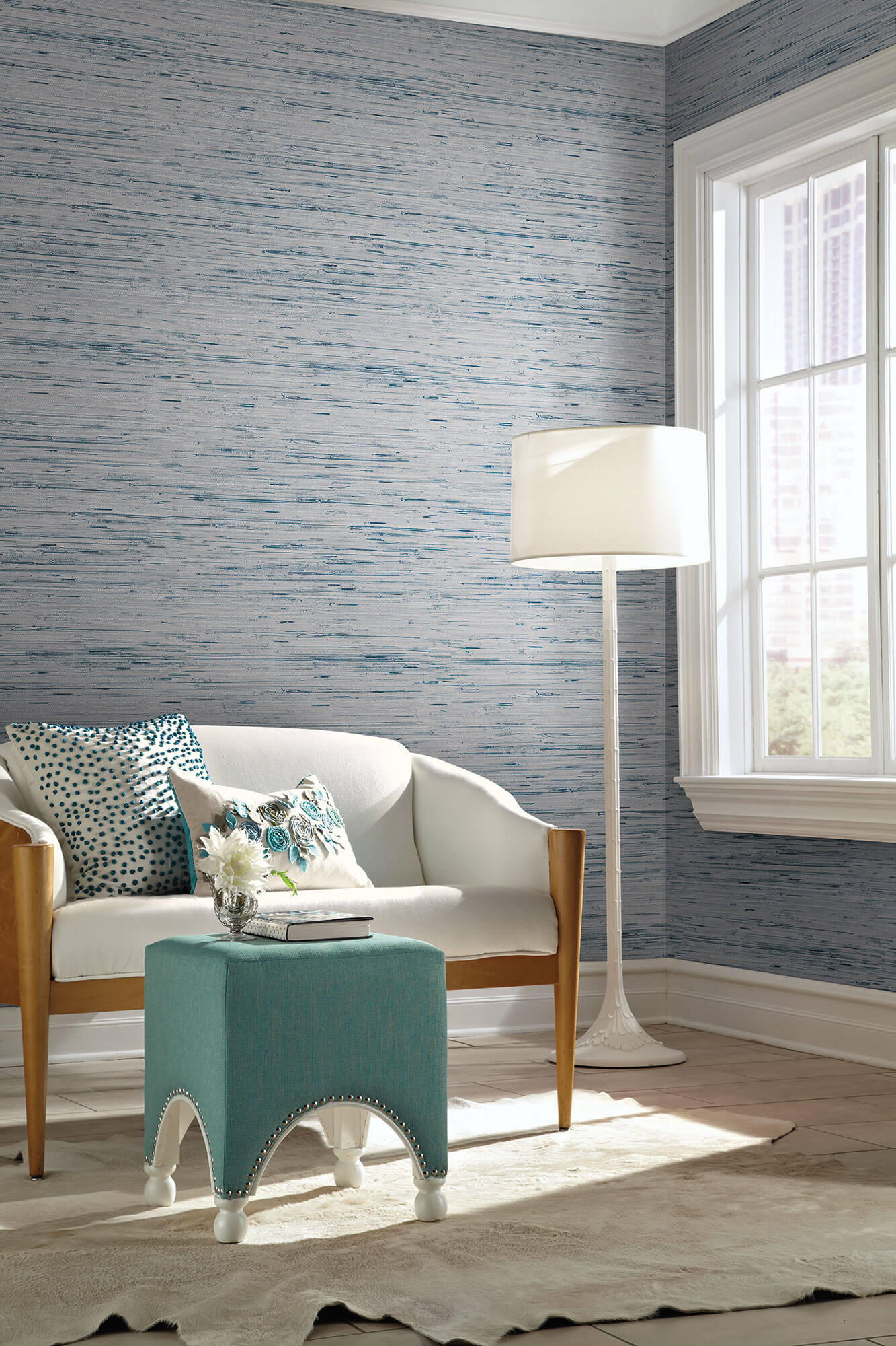 40180003 Lamphu Blue Grasscloth Wallpaper  Total Wallcovering