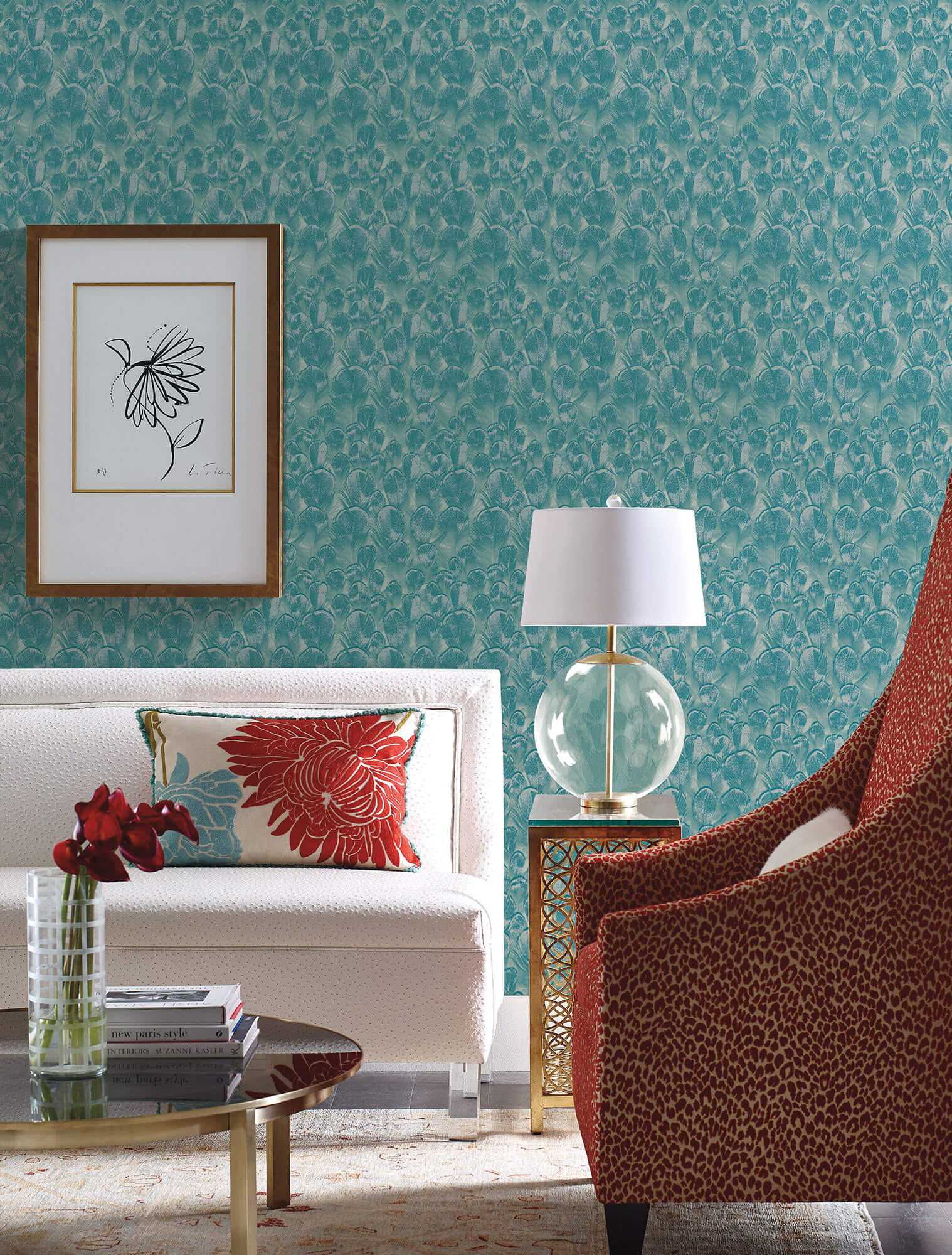 Y6230105 Feathers Wallpaper by Antonina Vella - Teal/Green – US Wall Decor