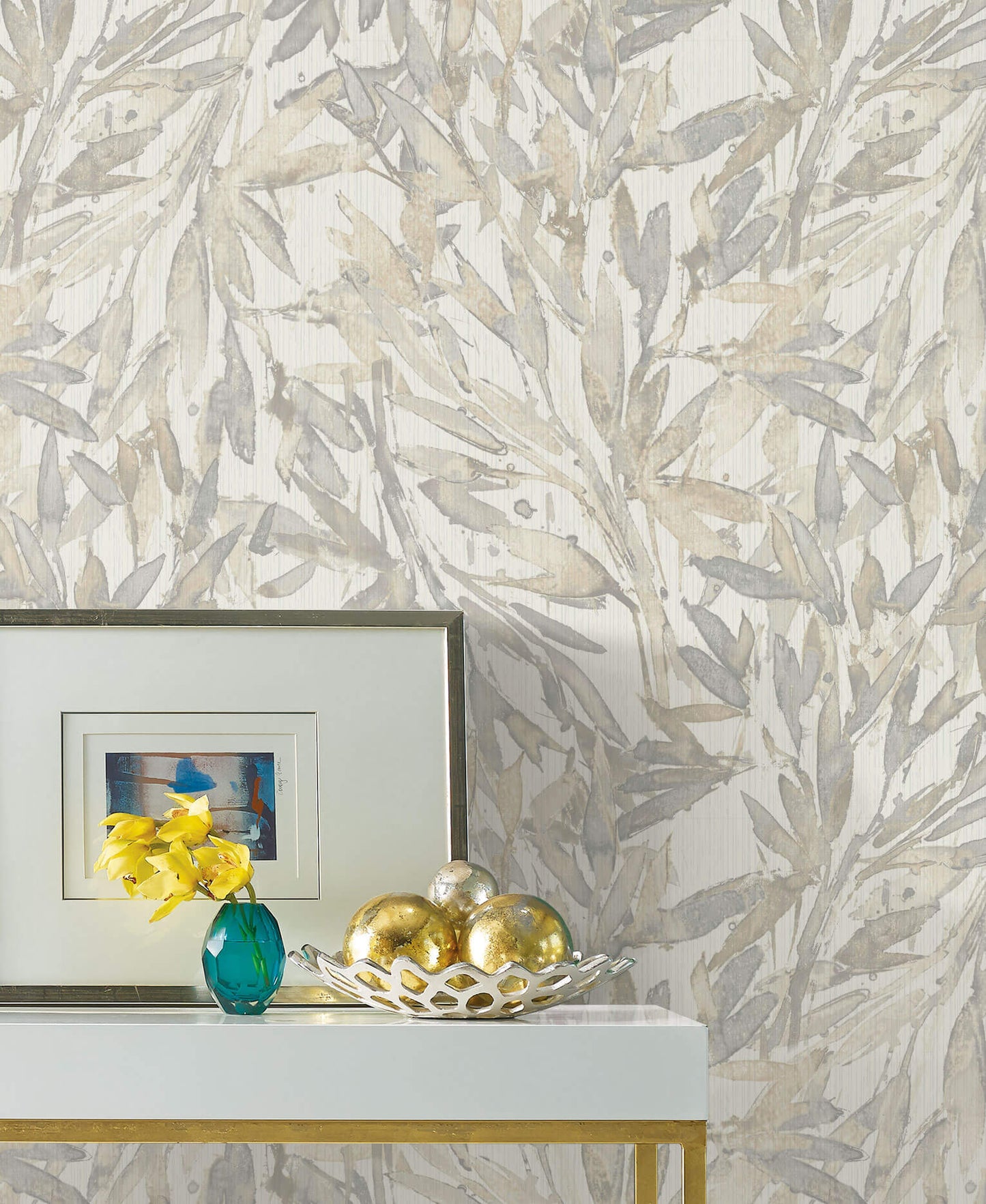 Y6230702 Rainforest Leaves Wallpaper Antonina Vella Cream Grey