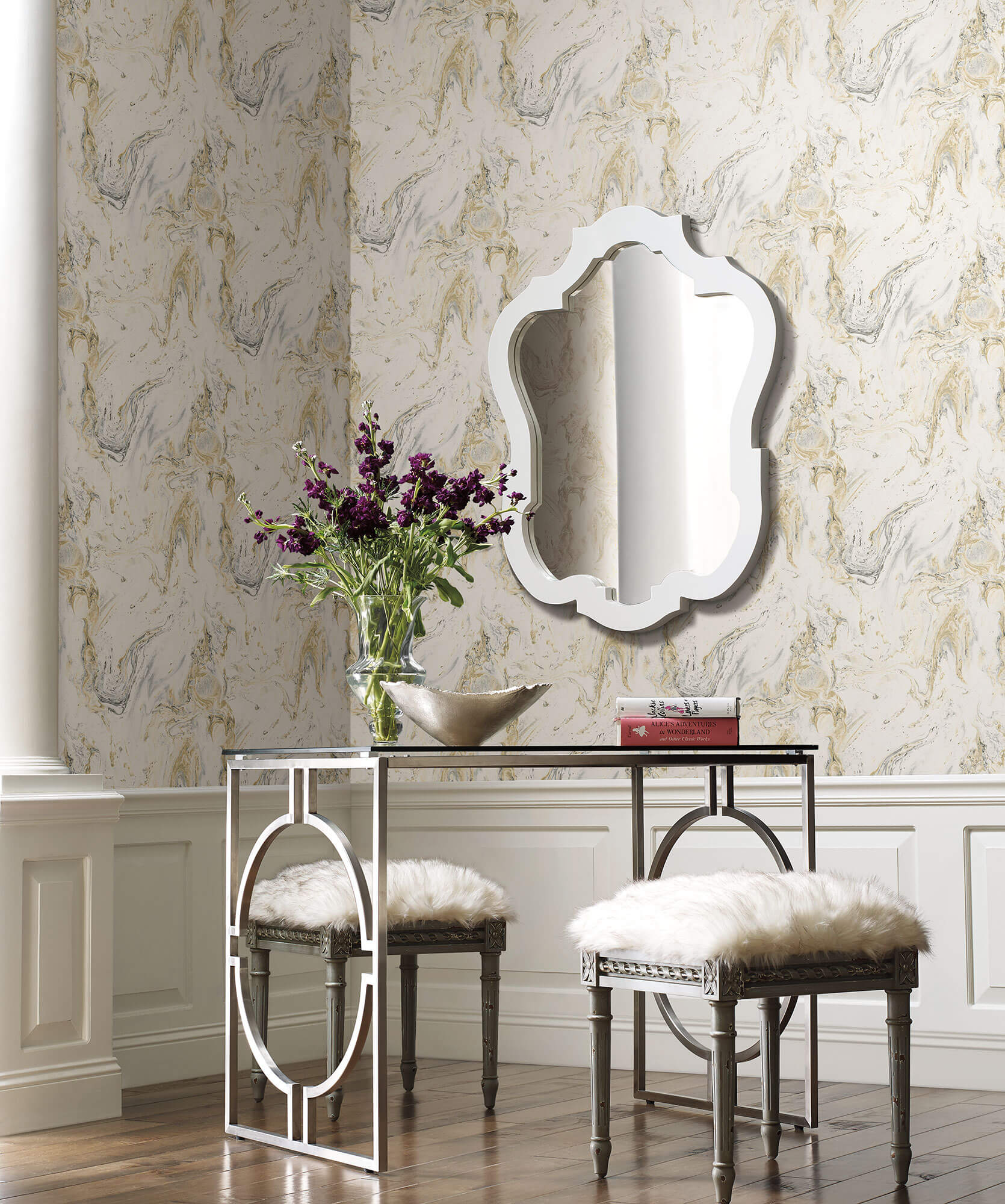 York Wallcoverings Antonina Vella Modern Metals 569sq ft Neutral  Nonwoven IvyVines Unpasted Wallpaper in the Wallpaper department at  Lowescom