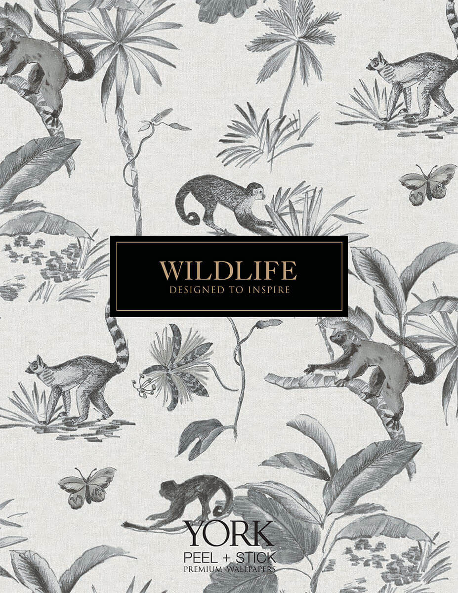 Wildlife Botanicals Lemurs Peel & Stick Wallpaper - Gray