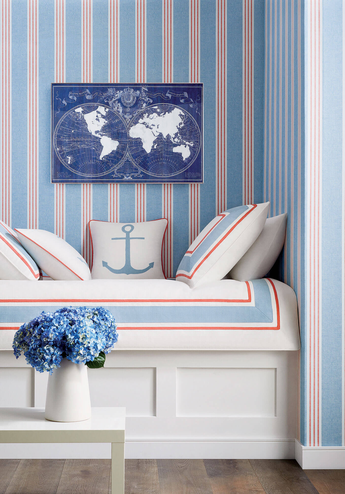 T13362 Thibaut Pavilion Canvas Stripe Wallpaper - Blue & Coral – US ...